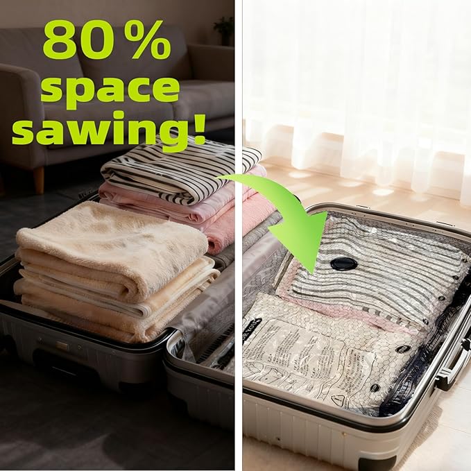 Lazyfeel 15-Pack Vacuum Travel Storage Bags with Electric Pump, Space Saver Compression Bags for Suitcases & Home Storage, 3 Sizes for Clothes, Quilts & Travel, Portable USB Rechargeable Pump
