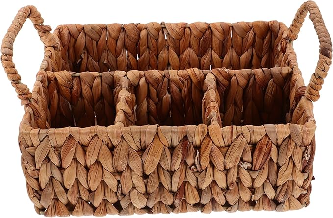 Rattan Storage Basket Woven Cutlery Basket Hyacinth Straw Silverware Organizer Desktop Cutlery Storage