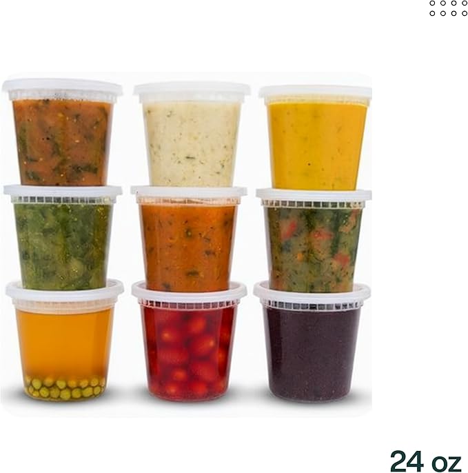 ProTakeOut 24oz [50 set] Heavy Duty Plastic Deli Container | BPA-Free Food Storage with Airtight Leak‑Proof Lids | Microwave, Freezer & Dishwasher Safe – Stackable, Bulk Reusable Soup & Meal Prep Tub