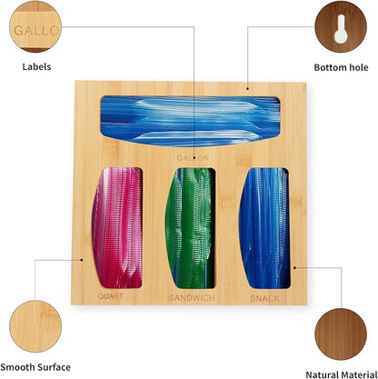 Plastic Bag Organizer, Bamboo Food Storage Bags Container Organizer for Drawer, Baggie Bags Storage for Drawer Compatible Sandwich Variety Size Bags