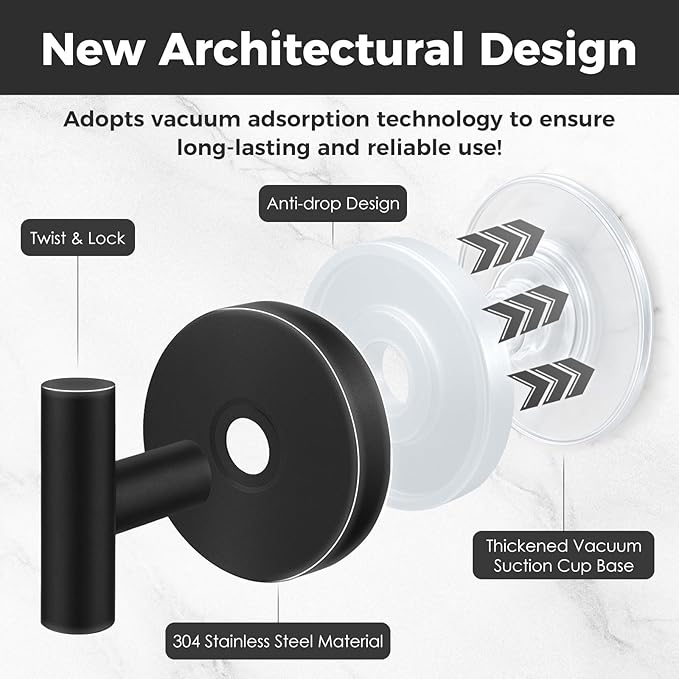 WingWider Shower Hooks for Inside Shower,No-Drill Removable&Reusable Towel Hooks for Bathroom,Heavy Duty Suction Cup Hooks for Glass Window,2 Packs(Black)