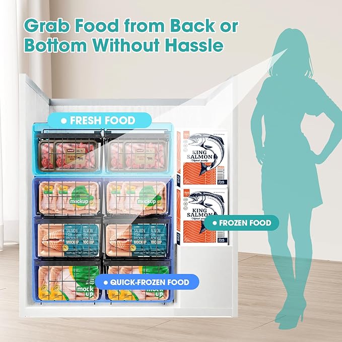Freezer Organizer Bins, 2 Pack Expandable Stackable Chest Freezer Containers with Hanging Handles, Adjustable From 14.6" to 24.8" Storage Baskets for Fridge, Deep Freezer, Cabinet, Kitchen, Pantry
