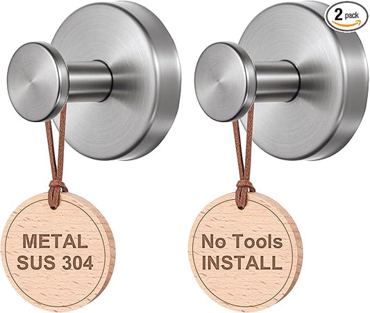 PZTO Suction Cup Hooks:Metal Hanger,for Galss Window Door & Tile Wall,Shower Bathroom Towel Holder Hanging Hook, 2 Pack (Brushed Silver)