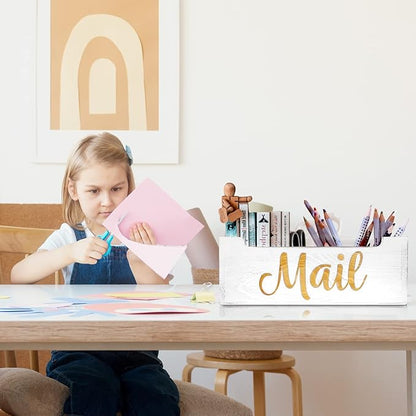 Mail Holder Countertop - Mail Organizer Countertop, Mail Holder Box for Desk, Letter Holder, Mail Tray, Mail Basket for Counter, Rustic Wooden Mail Storage Organizer Wall Mounted