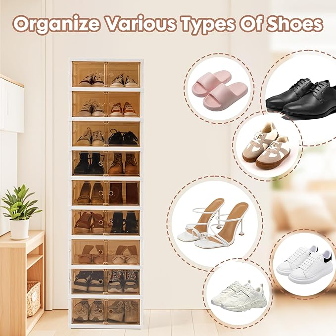 LAFORMO Collapsible Shoe Rack Organizer Foldable Shoe Cabinet with Doors, Large Plastic Folding Shoe Cabinet, Easy Assembly Shoe Shelves Organizer for Entryway (9Tiers,18Pairs)