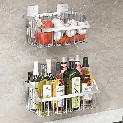 SUS304 Stainless Steel Wire Basket, Hanging Wall Organizer Cabinet Storage Basket, Wall Mounted Shelves for Home Kitchen Bathroom, 2-Pack