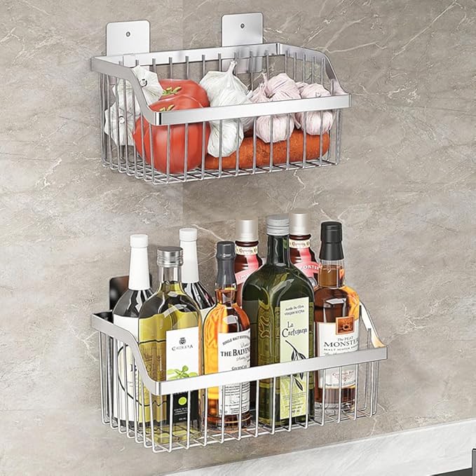 SUS304 Stainless Steel Hanging Storage Baskets Organizer Wall Mount, Metal Wire Storage Bin Rack for Kitchen Bathroom Shower Spice Shelf,L 9.84 Inch