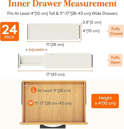 Lifewit 24 Pack Drawer Dividers 4" High, 11-17" Adjustable Dresser Drawer Organizers for Clothes, Expandable Dresser Separators in Bedroom/Bathroom/Kitchen/Vanity/Office Organization and Storage,Beige