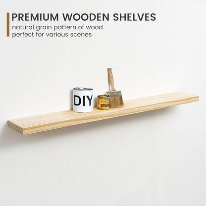 Fun Memories 48 Inch Floating Shelves for Wall, Deep Rustic Solid Wood Floating Shelf - Farmhouse Wall Mounted Display Shelf with Heavy-Duty Metal Bracket, 48" W x 8" D, Set of 1, Unfinished for DIY