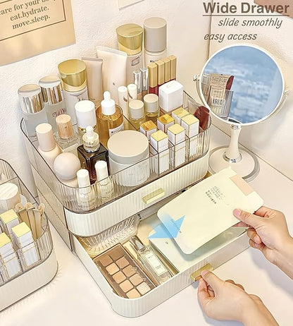 Decorcode Makeup Organizer With Stackable Drawer, Cosmetic Storage Display Case for Vanity, Bathroom Countertop or Dresser,Counter top Holder for Lipstick, Brushes, Lotions, Eyeshadow, Nail Polish