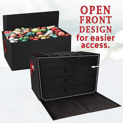 HOLDN’ STORAGE Christmas Ornament Storage Box with Dividers, Stores Ornaments up to 96 of 3 Inch Large Christmas Ball Storage Containers with 4 Trays - Black