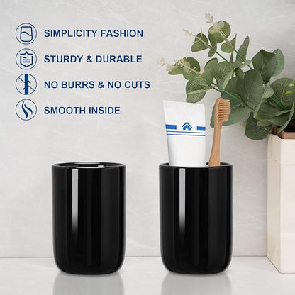 UHEY HOME Bathroom Tumbler Cup Ceramic 12.6oz Reusable Toothbrush Cup 375ml,Toothbrush Holder for Your Bathroom (Black)
