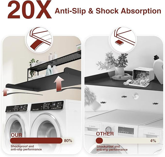 DTK Washer Dryer Countertop with Shelf, 27.55" Depth x 54" Width Laundry Wood Top Cover with Anti-Slip Strips, Over Washer and Dryer Wood Countertop with Edge Rails, Black