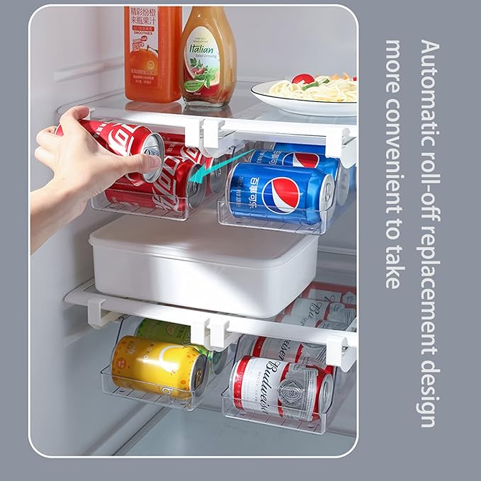 Fridge Drawer Can Organizer, Clear Soda Can Organizer Fridge Organizer Bins Drink Organizer For Fridge or Countertop, Soda Can Dispense Plastic Dispenser Bin for Refrigerator Organizing(#1)
