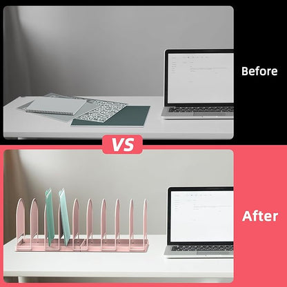 SUPEASY File Organizer 9-Section Mesh Desk Organizer, Upright File Organizer Desktop Organizer File Sorter, File Folder Holder for Office Supplies, Pink