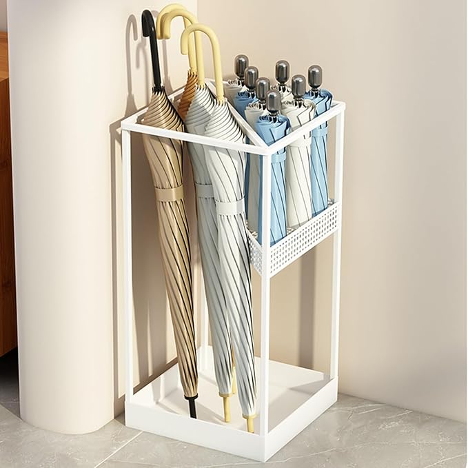 Large Capacity Metal Umbrella Holder at The Entrance Commercial Square Umbrellas Stand Rack Modern Indoor Entryway Umbrella Stand Racks Commercial Umbrellas Barrel(White)