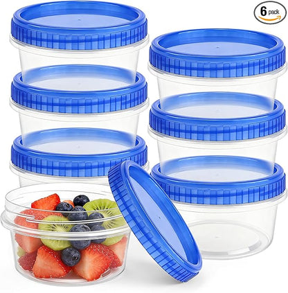 ISUSSER 6 Pack Freezer Containers with Screw On Lids, 8 Oz Stackable Reusable Plastic Storage Container, Airtight Plastic Food Storage Containers with Twist Top Lids for Food Soup Jello Sauce