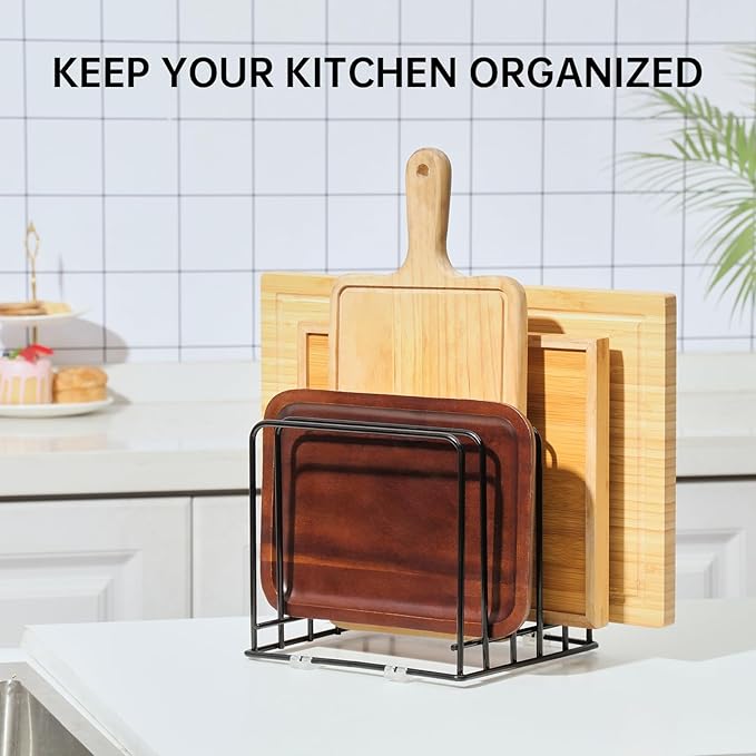 QSYZanZan Cutting Board Organizer (2 Pc), Kitchen Cabinet Organizer, Baking Sheet Holder with 5 Divided Slots, for Countertop or Cabinet Storage, Space Saving