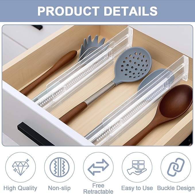 6 Pack Adjustable Drawer Dividers (11.34-19.88") 3.15" High Expandable Drawer Organizers Plastic Dresser Drawer Separators for Clothes Kitchen Bathroom Bedroom Office Storage