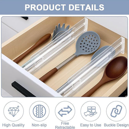 6 Pack Adjustable Drawer Dividers (11.34-19.88") 3.15" High Expandable Drawer Organizers Plastic Dresser Drawer Separators for Clothes Kitchen Bathroom Bedroom Office Storage