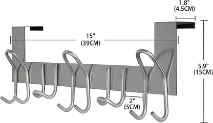 SKOLOO Over The Door Hooks - for Doors up to 1-3/4'' Thickness, Metal Door Hanger with 11 Hooks, Over The Door Hanger for Coats, Hats,Towels, Silver