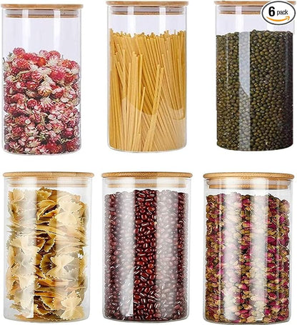Airtight Glass Storage Canister with Lids, 32oz Food Storage Container Kitchen Pantry Storage Jar Set of 6 Kitchen Glass Canisters For Coffee, Flour, Sugar, Candy, Cookie, Snacks