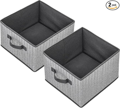 Storage Baskets, 11-Inch Woven Fabric Bins, Storage Cubes with Reinforced Handles, Organizer Bins for Closet Shelves, Foldable, for Toys, Clothes, Natural Beige (2PCS/Grey-11*11*7.8inch)