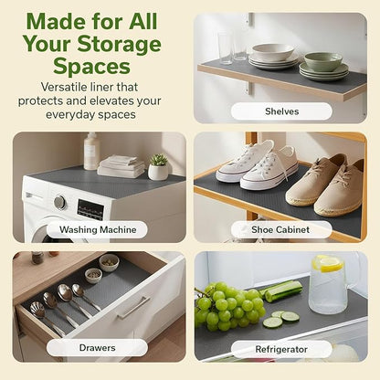 EVALAND Shelf Liners for Kitchen Cabinets Non-Adhesive 17.7" x 33 FT Grey Drawer Liner Non Slip, Washable Cabinet Liner, Waterproof Shelf Liners for Cabinets, Refrigerator Bathroom Pantry Cabinet Mat