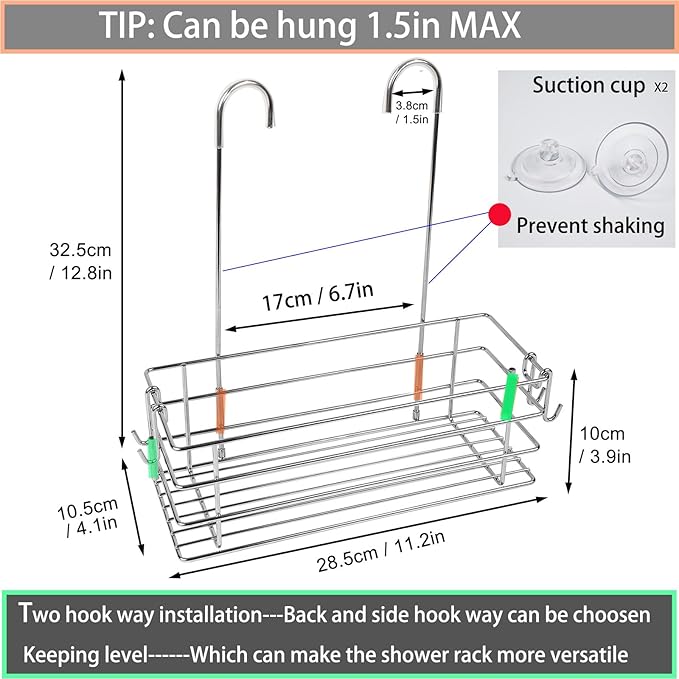 Seltomer Shower Caddy Hanging Shower Rack SUS304 Stainless Steel Hanging Shower Orangizer with Hooks Over The Door, Shampoo Basket Storage (Single-Layer)