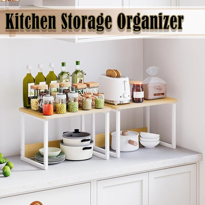MARTY Kitchen Countertop Organizer Cabinet Shelf, 17x12.4 Large Spice Racks Counter Shelf Microwave Oven Rack Desktop Storage Organization for Kitchen, Office, Metal & Wood, Maple