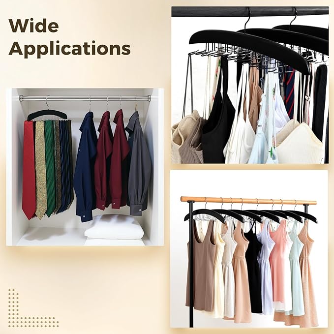 2 Pcs Solid Wood Tie and Belt Rack Hanger, 24 Hook Closet Organizer for Scarves and Accessories, 360 Degree Swivel, Space Saving Black Finish
