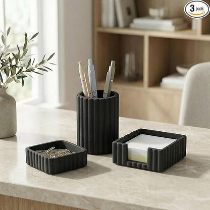 KIBAGA Modern Aesthetic Desk Accessories Set of 3 - Stylish Concrete Organizers for Pens & Office Supplies - A Cute and Functional Addition to Your Workspace Decor