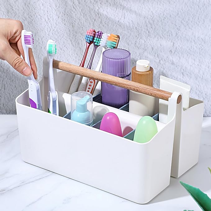 2Pcs Art Supply Organizers Caddy with Handle, Desk, Makeup Caddy and Tote (Blue)