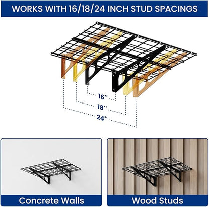 FLEXIMOUNTS 2x6ft Garage Shelving Wall-Mounted, 1-Pack Heavy-Duty Wall Shelving, Holds Up to 400 lbs, Garage Storage Rack for Organization & Storage Bins, Black, Classic Series