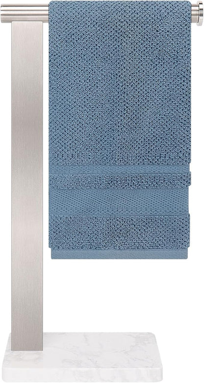 Stainless Steel L-Shaped Hand Towel Holder, SUS304 Bathroom Towel Rack with Thickened Base for Countertop Vanity (Brush Nickel, Square Base)