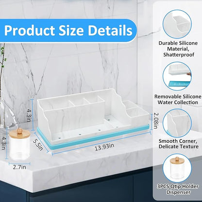 Bathroom Counter Organizer, Large Silicone Toothbrush Holders for Bathrooms with 3PCS Qtip Holder, Detachable Bathroom Organizer Countertop Toothbrush and Toothpaste Holder Makeup Organizer for Vanity