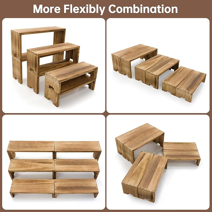 4Set Small Display Riser Wood Risers Wooden Cupcake Stand 3 Tiered 12Pcs Racks Cake Stands Dessert Food Perfume for Vendors Event for Party