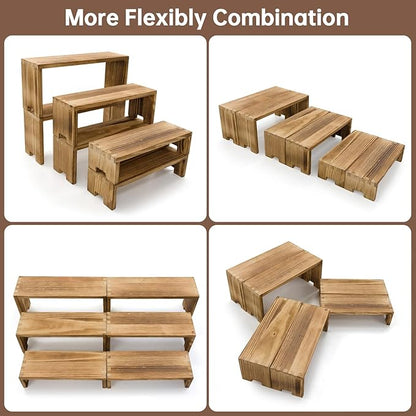 4Set Small Display Riser Wood Risers Wooden Cupcake Stand 3 Tiered 12Pcs Racks Cake Stands Dessert Food Perfume for Vendors Event for Party