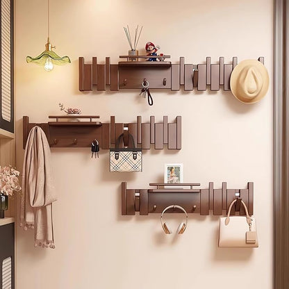 Wall Mounted Coat RackHooks Piano Key Hangers Natural Solid Wood Hanger Non-Woven Fabric Clothes Hangers for Closet, Kitchen, Bedroom, Bathroom, Entryway (Innovate-Beech, 8 Hooks)