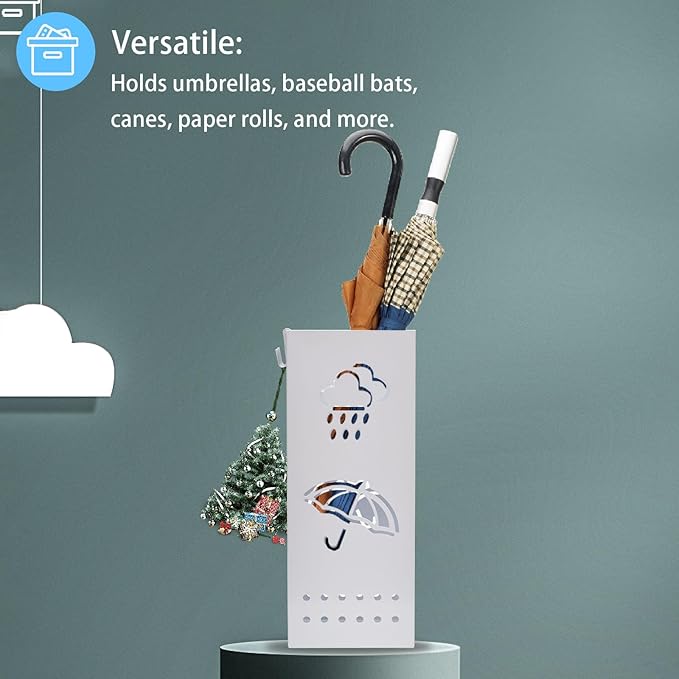 Metal Umbrella Stand for Entryway, 6 x 6 x 17 Inch White Square Umbrella Organizer Bin, Free Standing Umbrella Holder,Walking Sticks, Home Office Decor