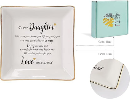 HOME SMILE Engagement Wedding Gifts for Daughter From Parents,Daughter Ringt Dish Jewelry Tray-Birthday,Valentine Christmas Gifts for Daughter From Mom and Dad