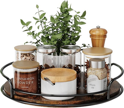 LAMU 10'' Lazy Susan Organizer, Wooden Lazy Susan Turntable for Cabinet, Table Top, Kitchen, Pantry, Bathroom Countertop Organizer, 1 Pack