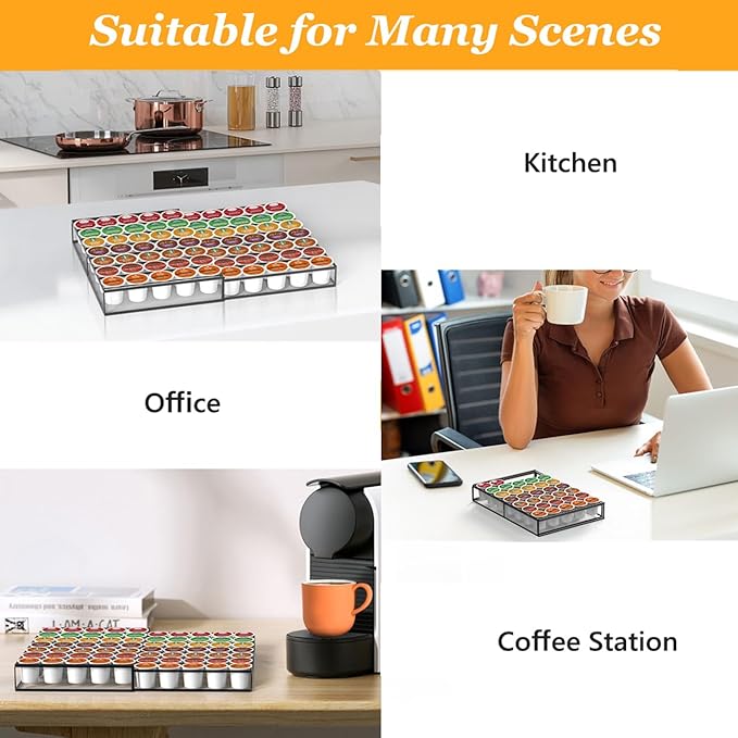 Coffee Pod Holder Drawer, Expandable K Cup Holder Compatible with Keurig K-Cup, K Cup Drawer Organizer Hold 30-60 Coffee Pod Storage for Coffee Station Office and Kitchen, Black