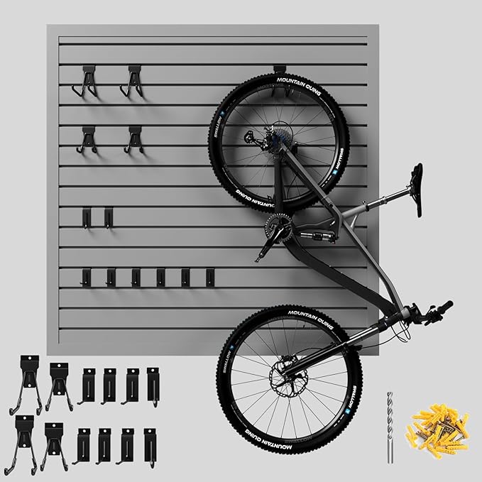 4'H x 4'W Slatwall Panel Garage Wall Organizer with Hooks, Heavy Duty Slat Wall Paneling Sheets, Interlocking Pvc Panels, Garage Slatwall for Tool Organization Mounted Storage Systems