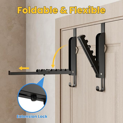 NiHome Foldable Over-The-Door Hook for Travel, Business Trips, Vacation, No Drill Installation Space-Saving Organizer, Portable Hanger Extra Hanging Space for Bathroom, Closet, Bedroom (Black, 1PC)