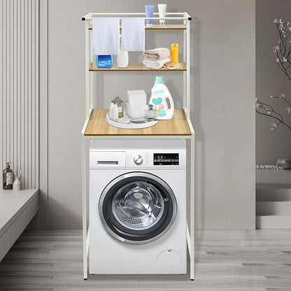 Over Washer and Dryer Shelves, 3 Tiers Laundry Room Storage and Organizer Standing Shelf, Metal Freestanding Clothes Drying Rack, Space Saving Organizers Shelf 27.1" W x 23.6" D x 69.5" H (Brown)