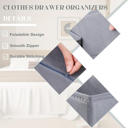 Mooisco 12 Pack Drawer Organizer Clothes, Fabric Closet Organizers and Storage, Foldable Cloth Storage Bins for Underwear Socks, Bra, Ties, Scarf, Belt, Hair Accessories, Grey