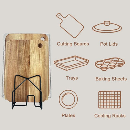Cutting Board Holder Pot Lid Organizer W 2 Chip Bag Clips 304 Stainless Steel Pan Organizer Under Cabinet Inside Cabinet Pot Cover Cookie Sheet Bakeware Serving Tray Cooling Rack Stand Kitchen Black