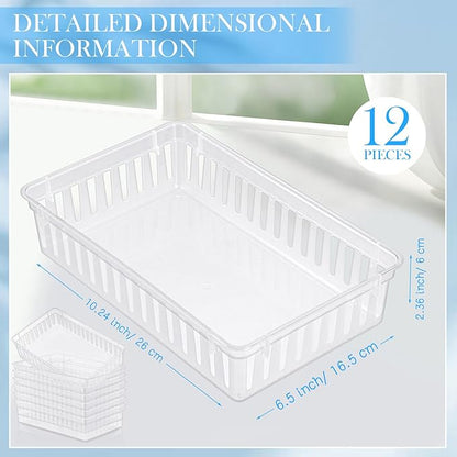 Wenqik Set of 12 Plastic Baskets for Organizing 10.24 x 6.5 x 2.36 Inch Rectangular Trays Plastic Organizer Bins Rectangle for Desk Organization(Clear)