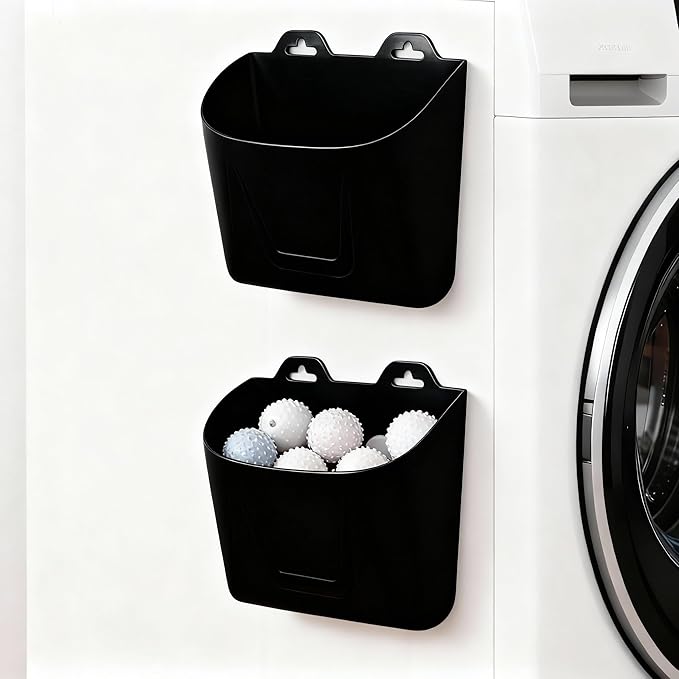 Novabright 2 Pack Magnetic Lint Bin for Laundry Room Trash Silicone Can for Dryer Kitchen Fridge, or Other Metal Surface Organizer Box(Black)